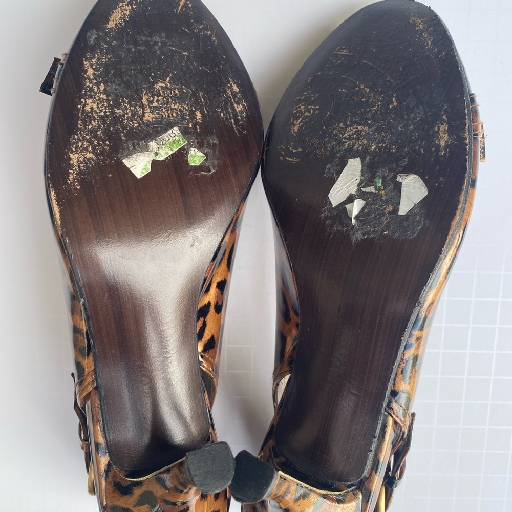 Stuart Weitzman Leopard Print Peep Toe Heels Women’s size 7N Patent Leather - Picture 8 of 15
